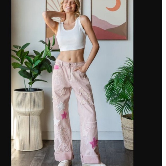 OLI AND HALI “ Sorento 2” Oli & Hali Wide Leg Star Patch Jeans BR63 - Picture 2 of 5